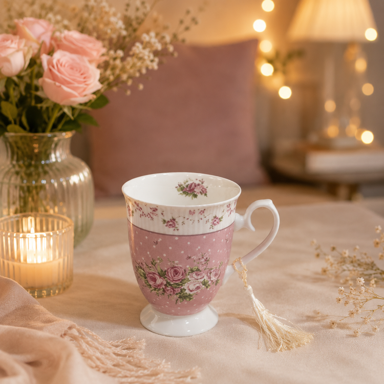 ماگ انجل با طراحی گل مناسب نوشیدن چای و قهوه و دمنوش