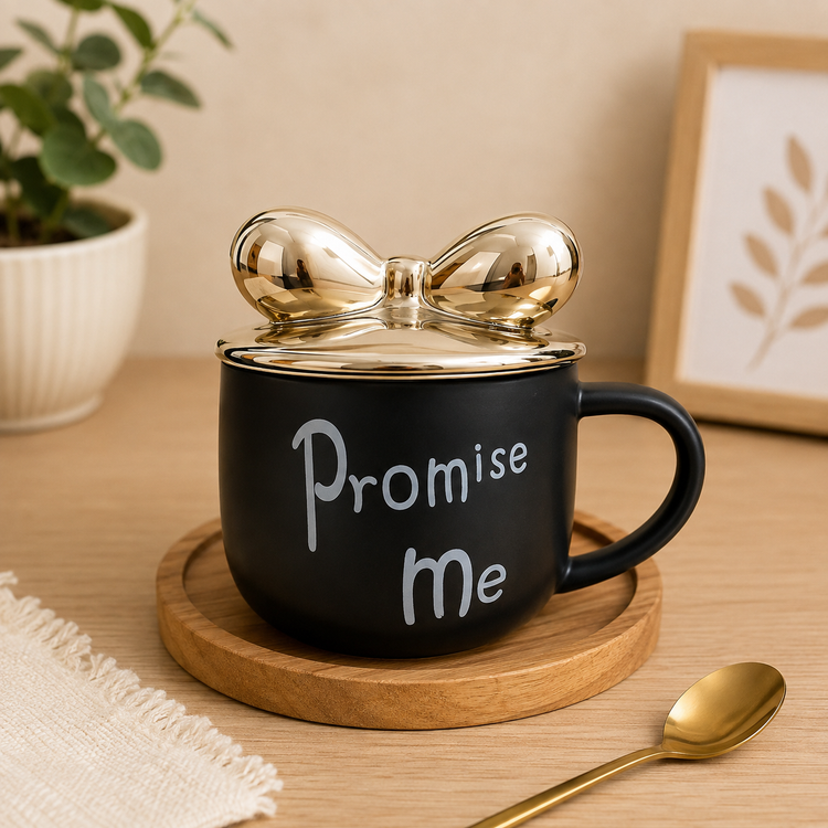 ماگ سرامیکی مشکی Promise Me | دربدار با طرح پاپیون طلایی